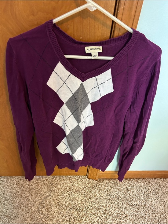 St. John's Bay Sweaters - St. John's Bay Purple Argyle V-Neck Sweater Top